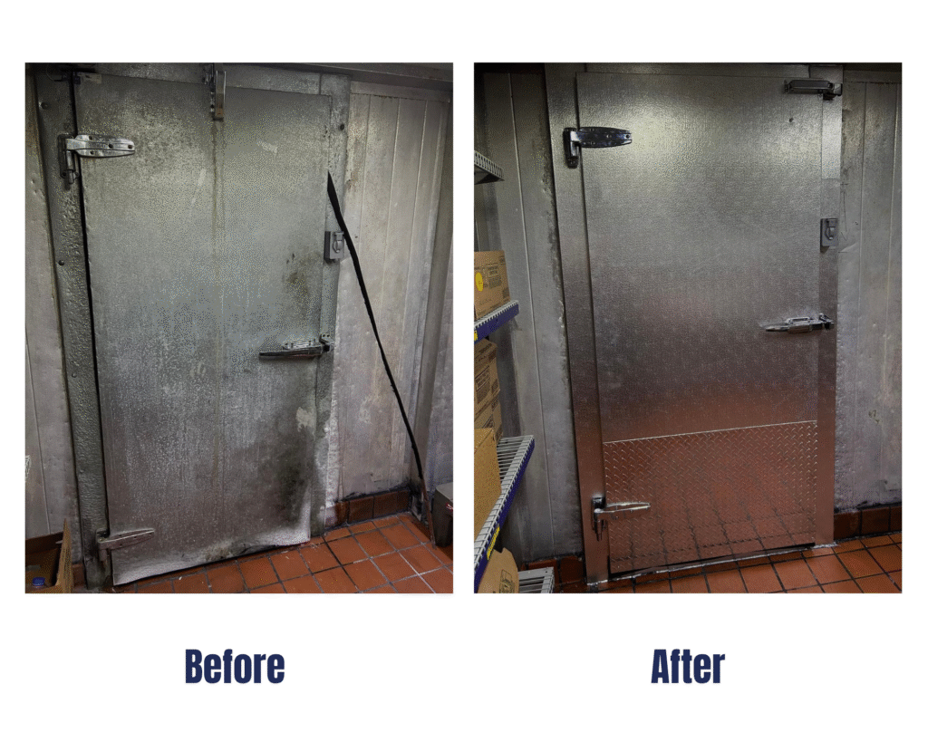 Before and after walk-in cooler door gasket replacement